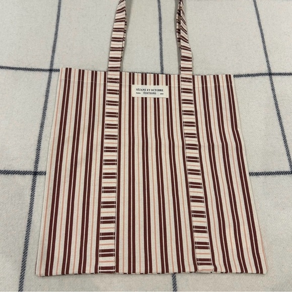 Brand New Sézane Striped Tote Bag Limited Edition in Burgundy - Picture 2 of 3